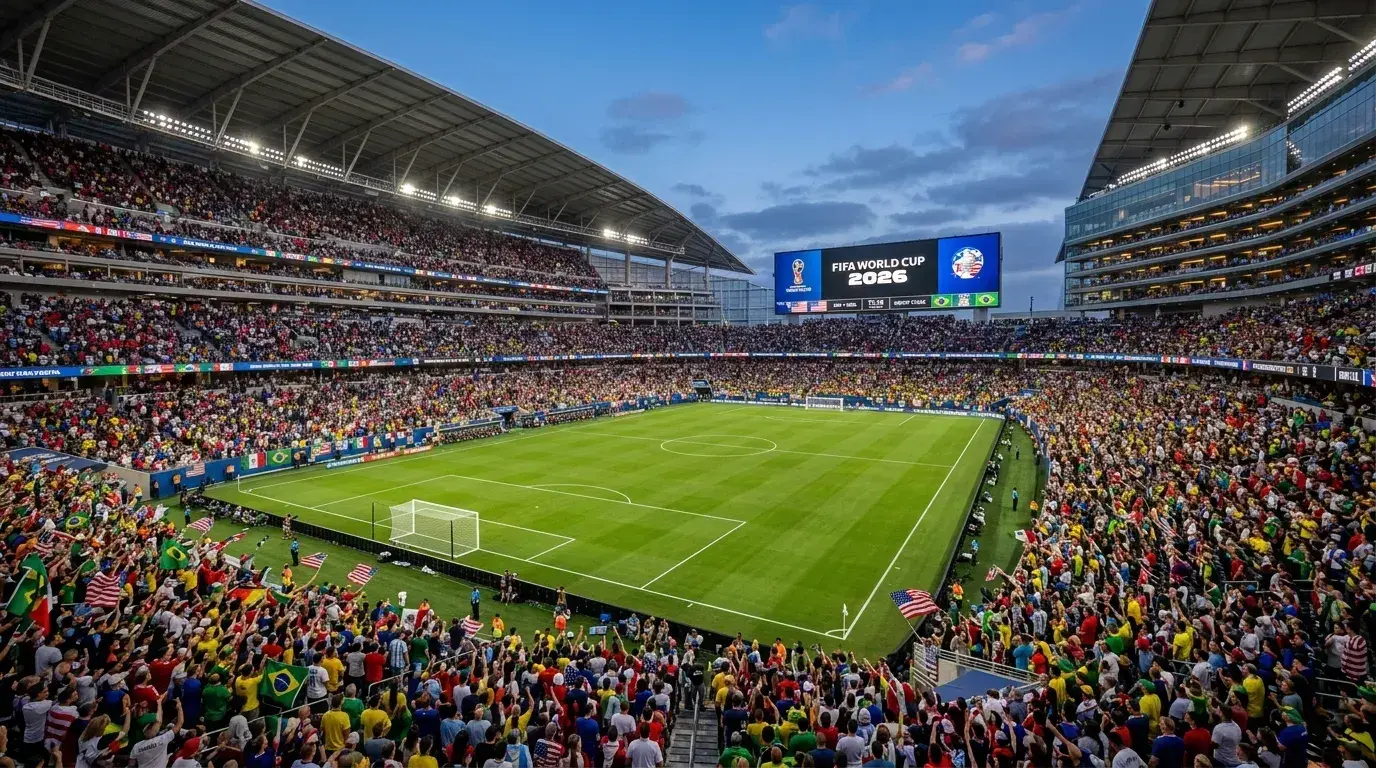 WM 2026 Fußballturnier – Stadion in den USA mit Nationalmannschaften aus aller Welt